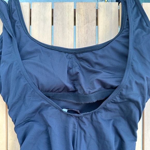 Carmen Marc Valvo Black Ruched One Piece Swimsuit Size 12 NWT Gold Button Detail - Picture 6 of 7